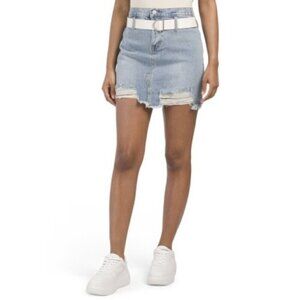 GREY LAB Women's High Rise Belted Frayed Denim Mini Skirt Small casual,Y2K, New